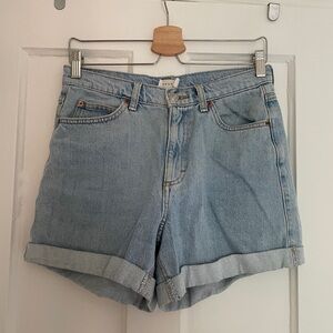 Topshop Blue Jean Shorts High-Waisted Cuffed